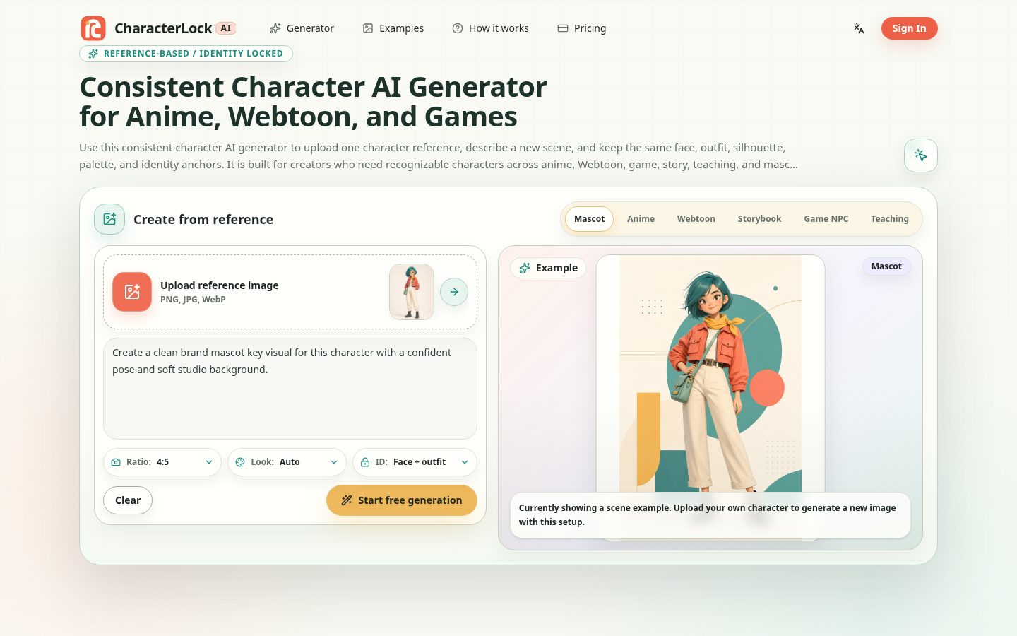 CharacterLock AI Homepage