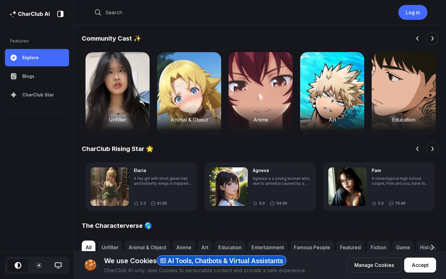 CharClub AI - Roleplay Chat Homepage