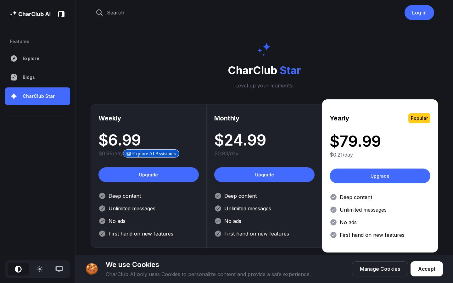 CharClub AI - Roleplay Chat Pricing