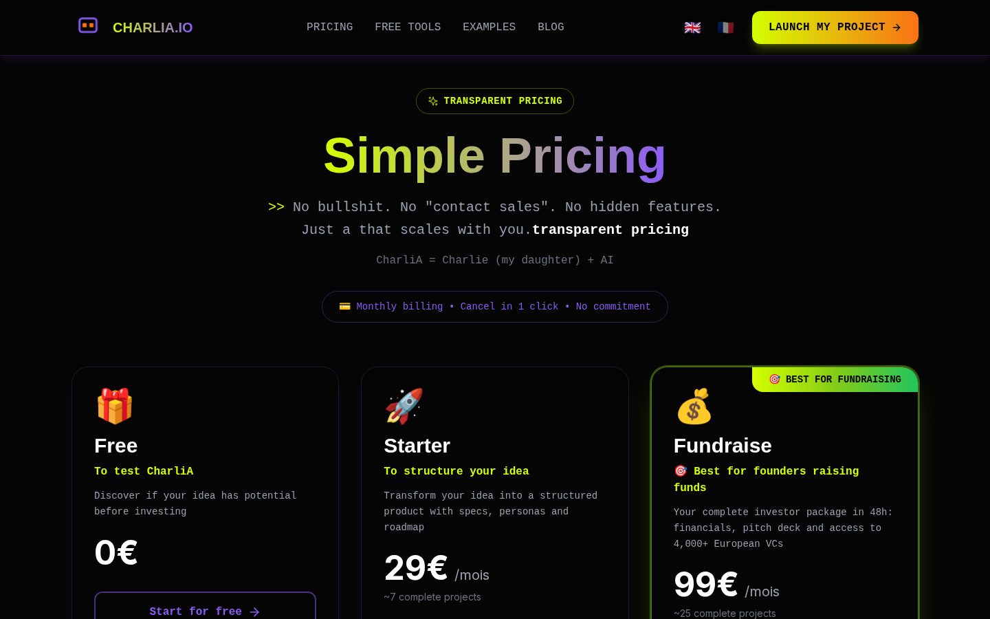 CharliA Pricing