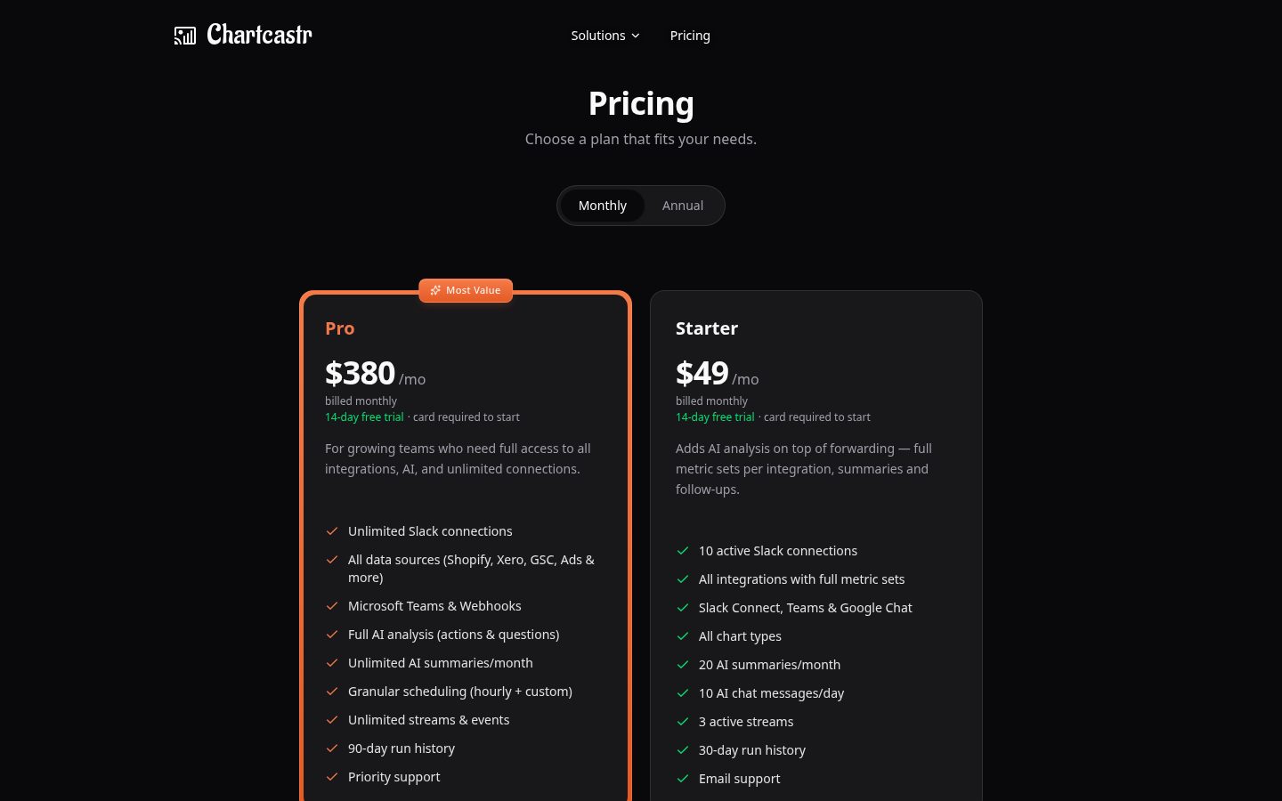 Chartcastr Pricing