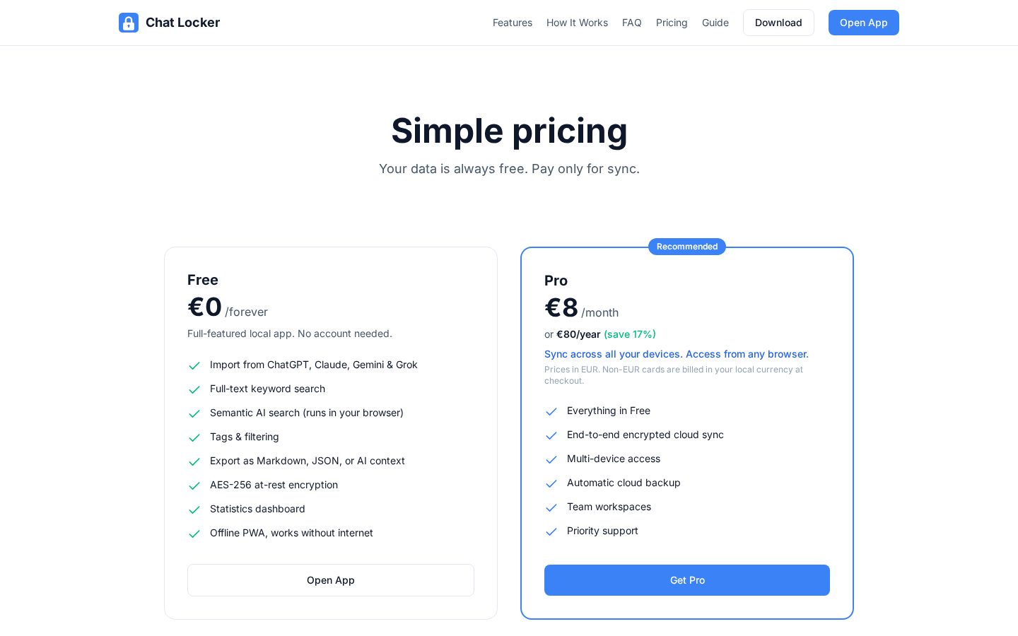 Chat Locker Pricing