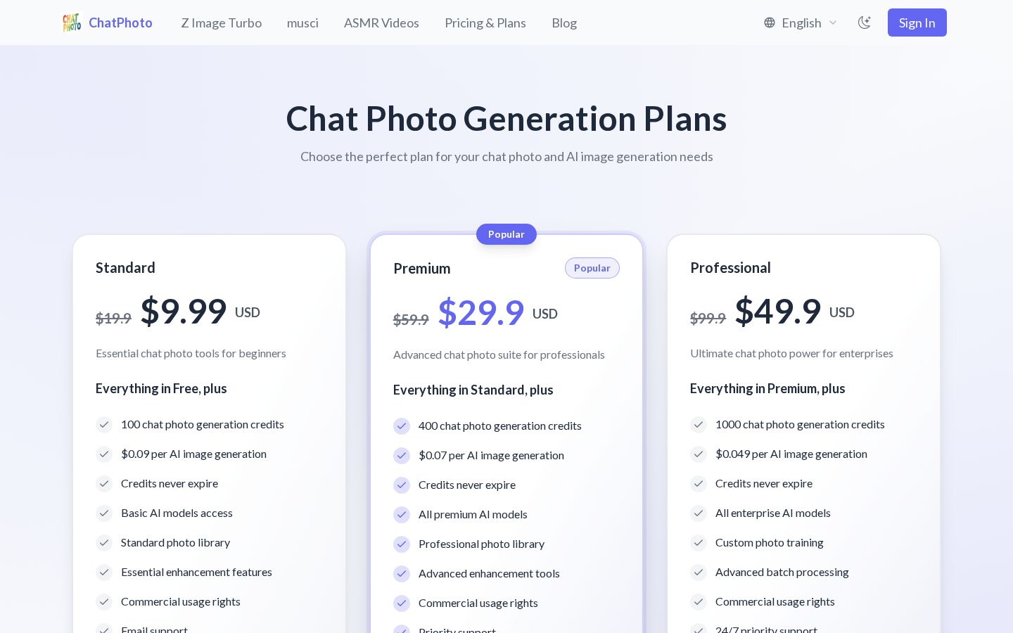 Chat Photo Pricing