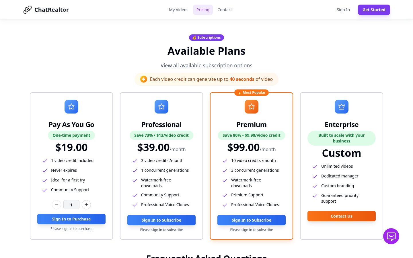 Chat Realtor Pricing