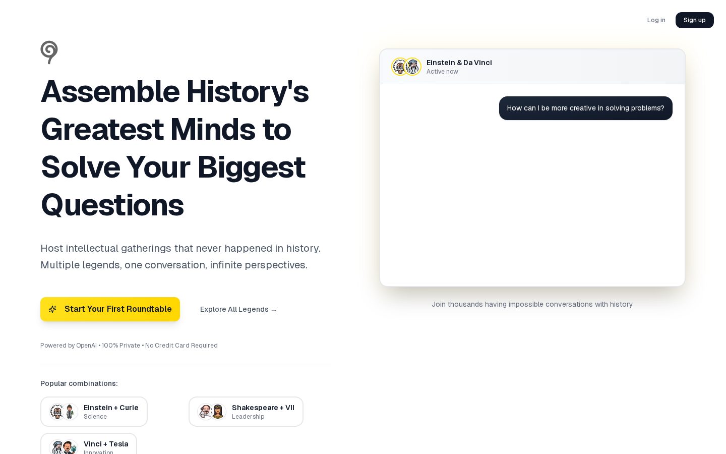 Chat With Legends Homepage