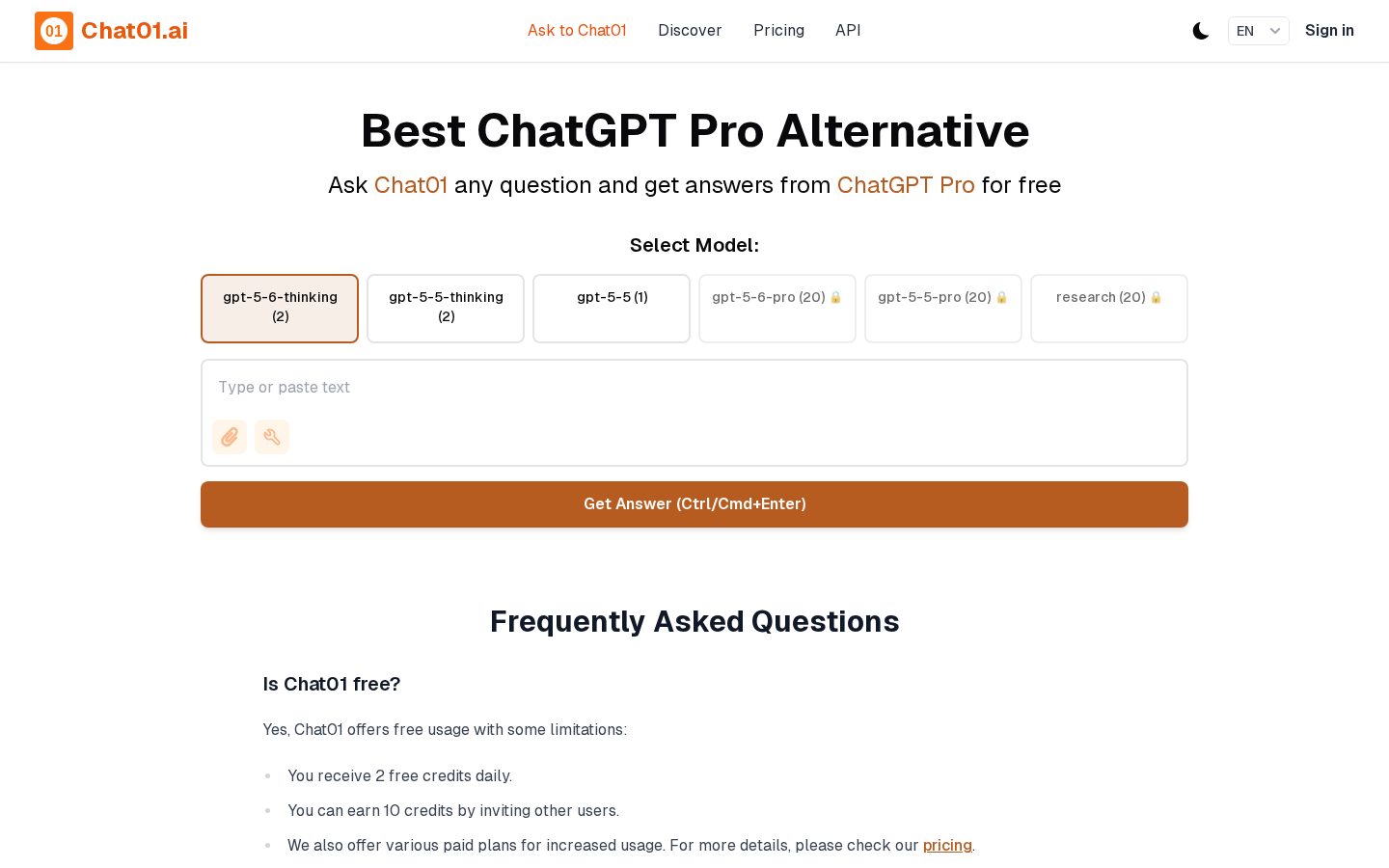 Chat01.ai Homepage