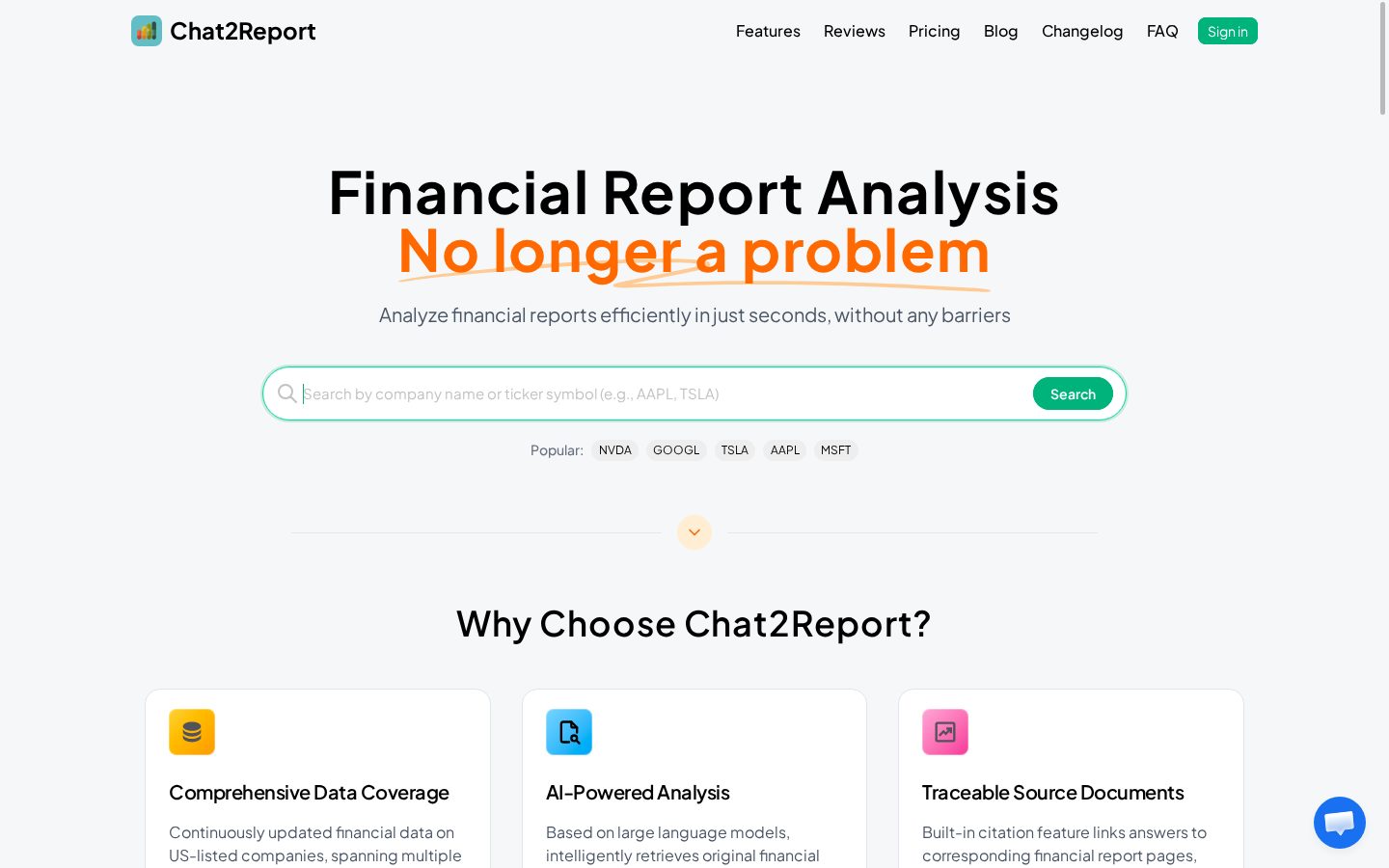 Chat2Report Homepage