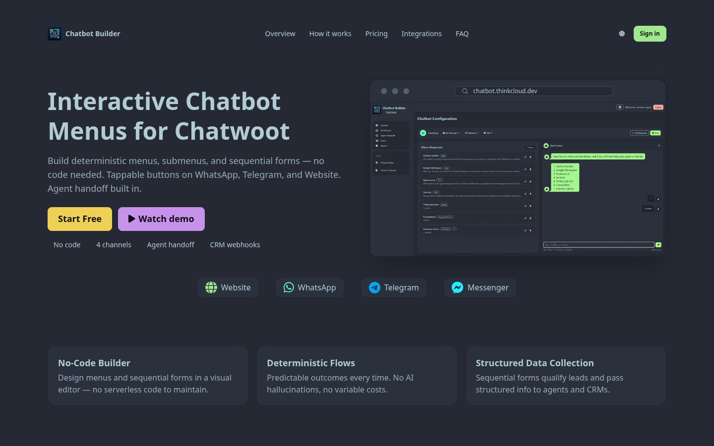 Chatbot Menu Builder for Chatwoot Homepage
