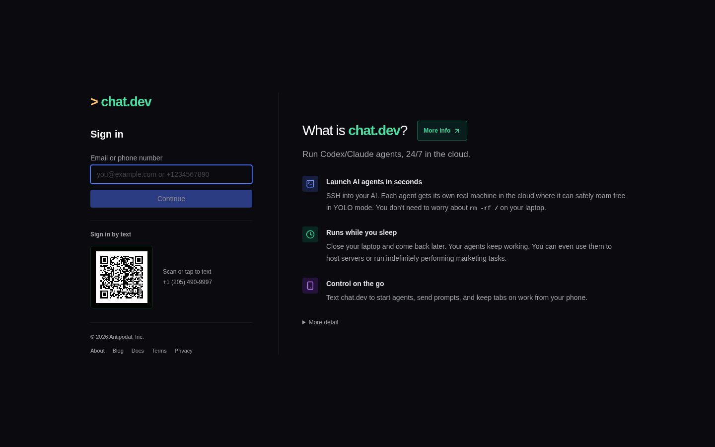 chat.dev Homepage