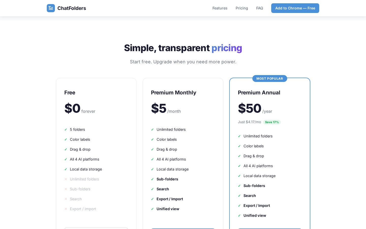 ChatFolders Pricing