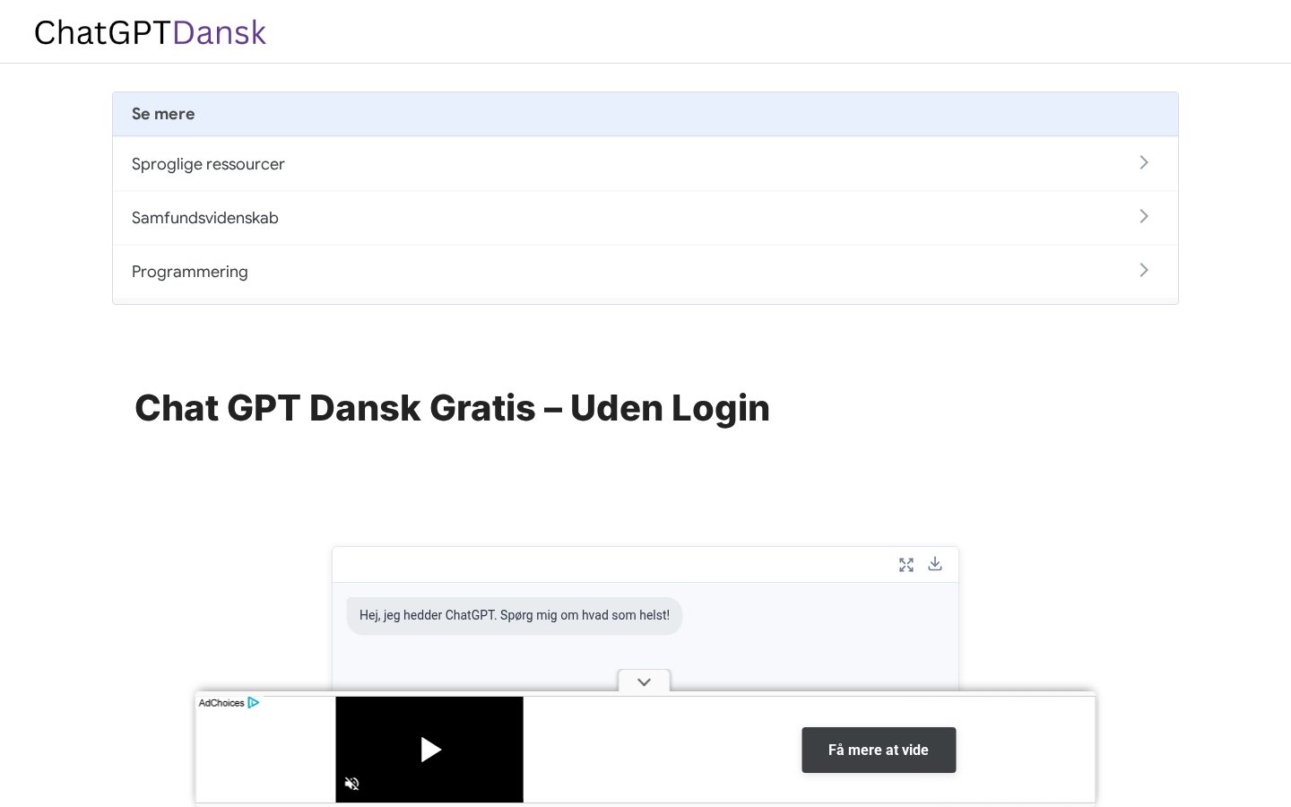 ChatGPT Dansk Homepage