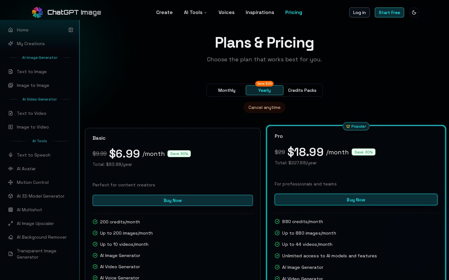 ChatGPT Image Generator Pricing