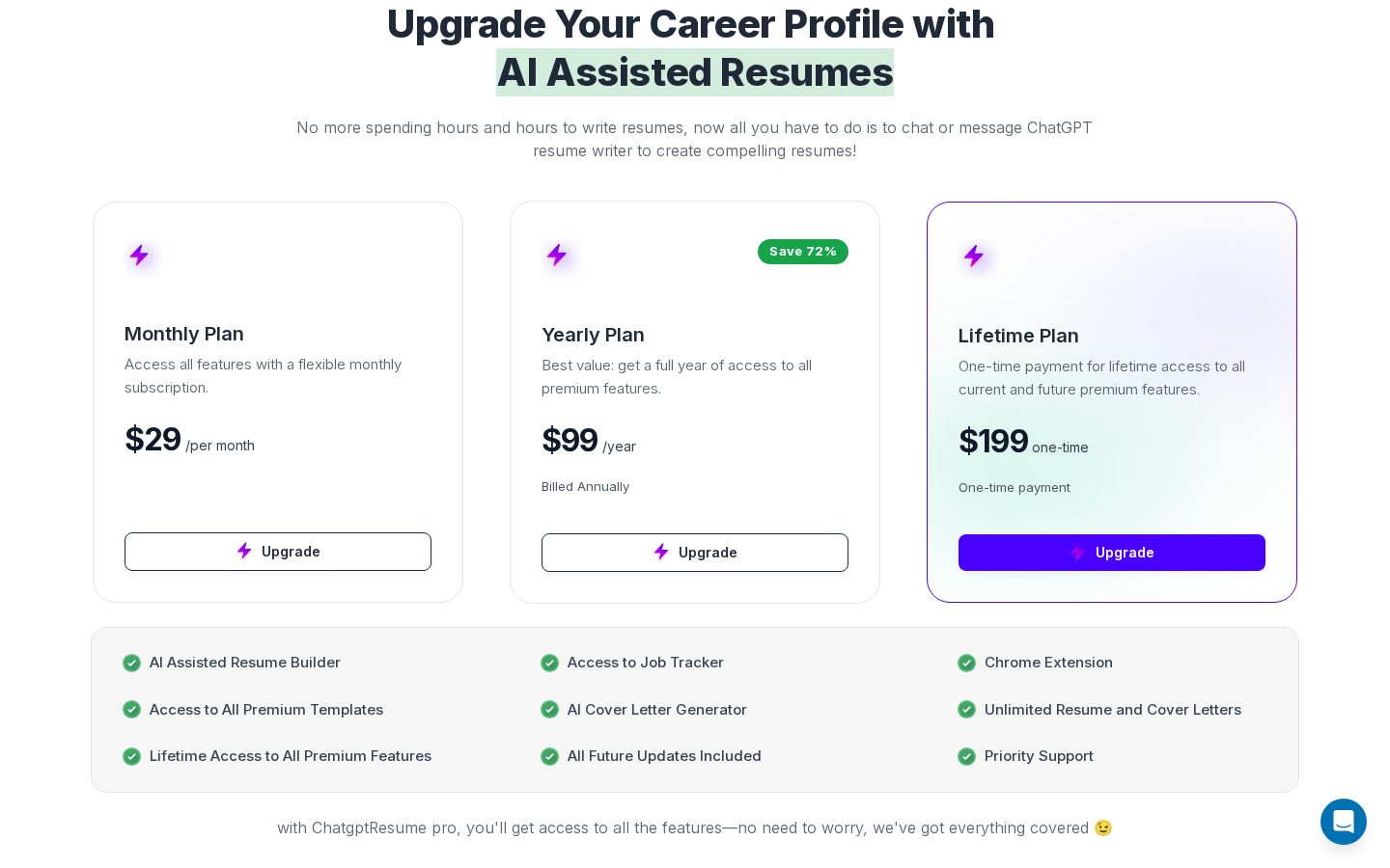 ChatGPT Resume Pricing