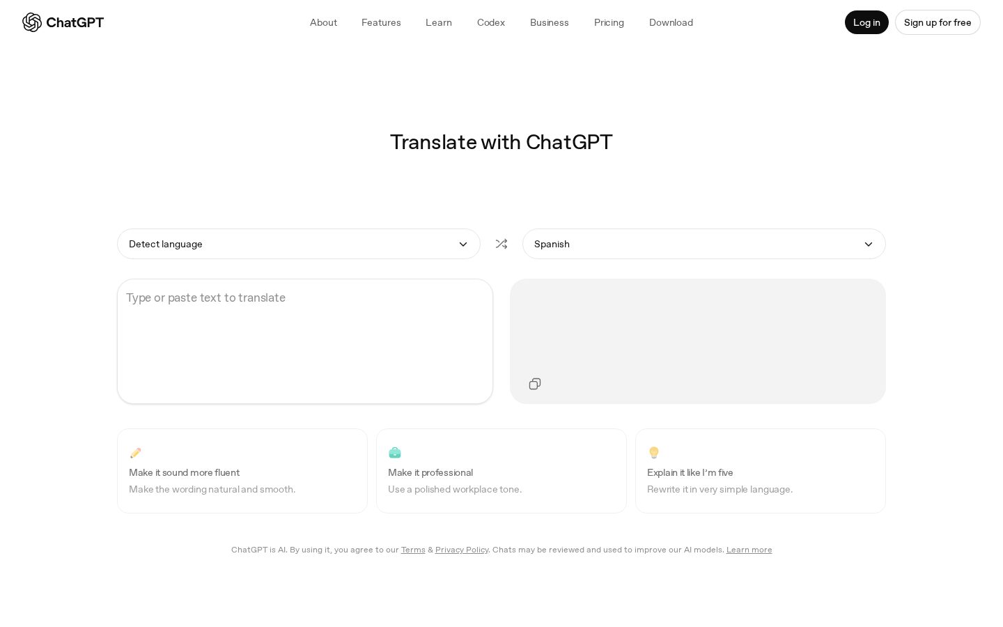 ChatGPT Translate Homepage