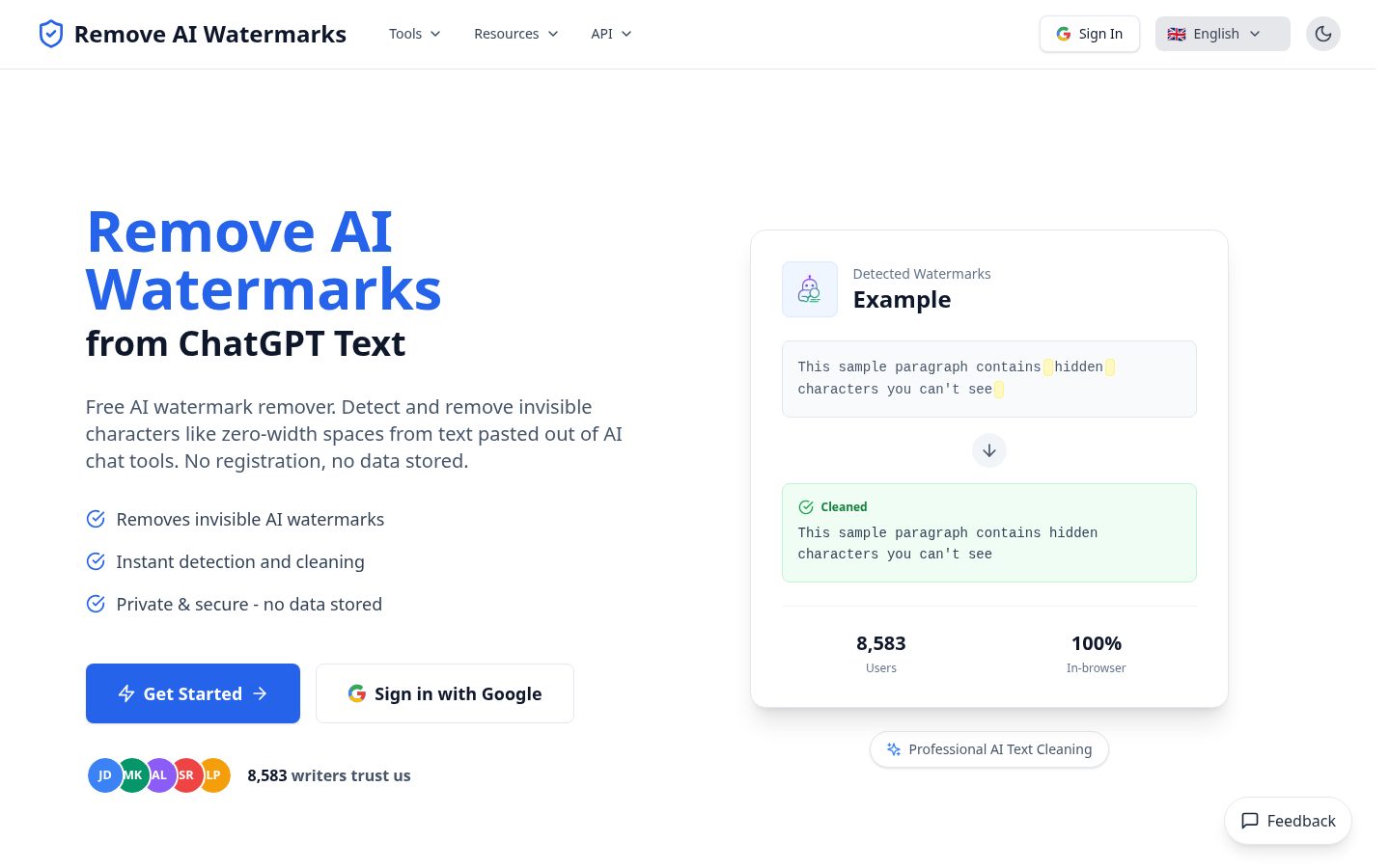 ChatGPT Watermark Remover Homepage