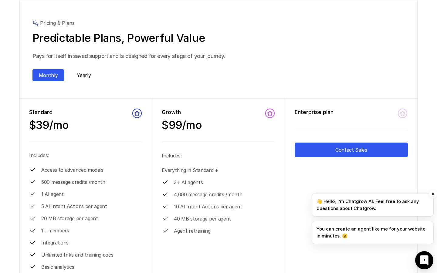 Chatgrow Pricing