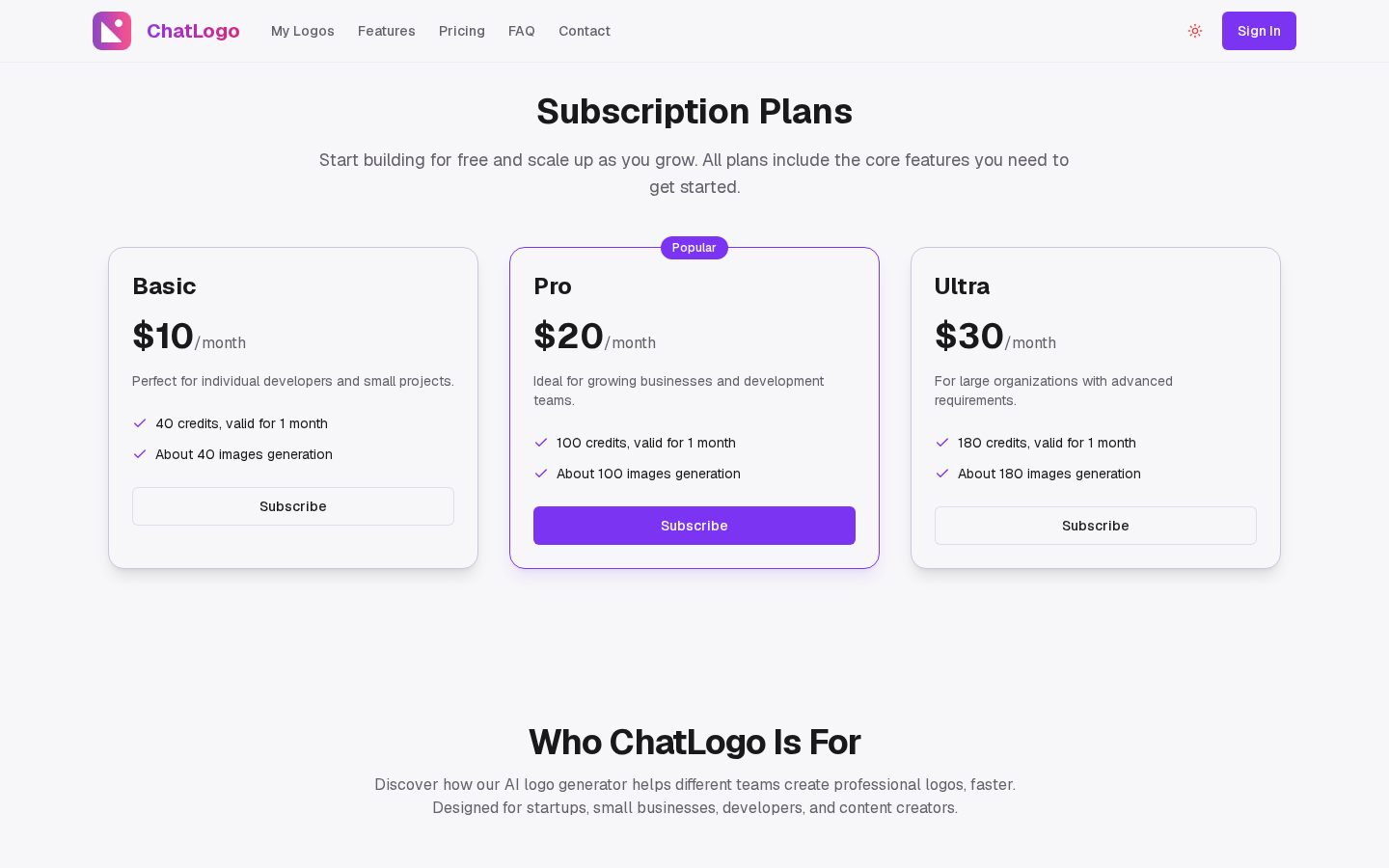 ChatLogo Pricing
