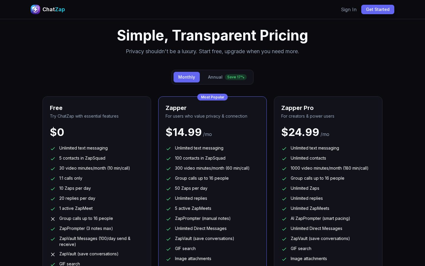 Chatzap Pricing