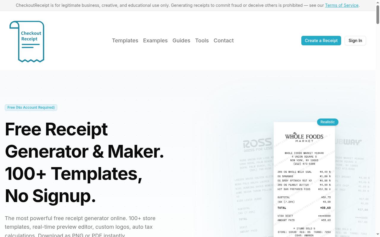 CheckoutReceipt Homepage