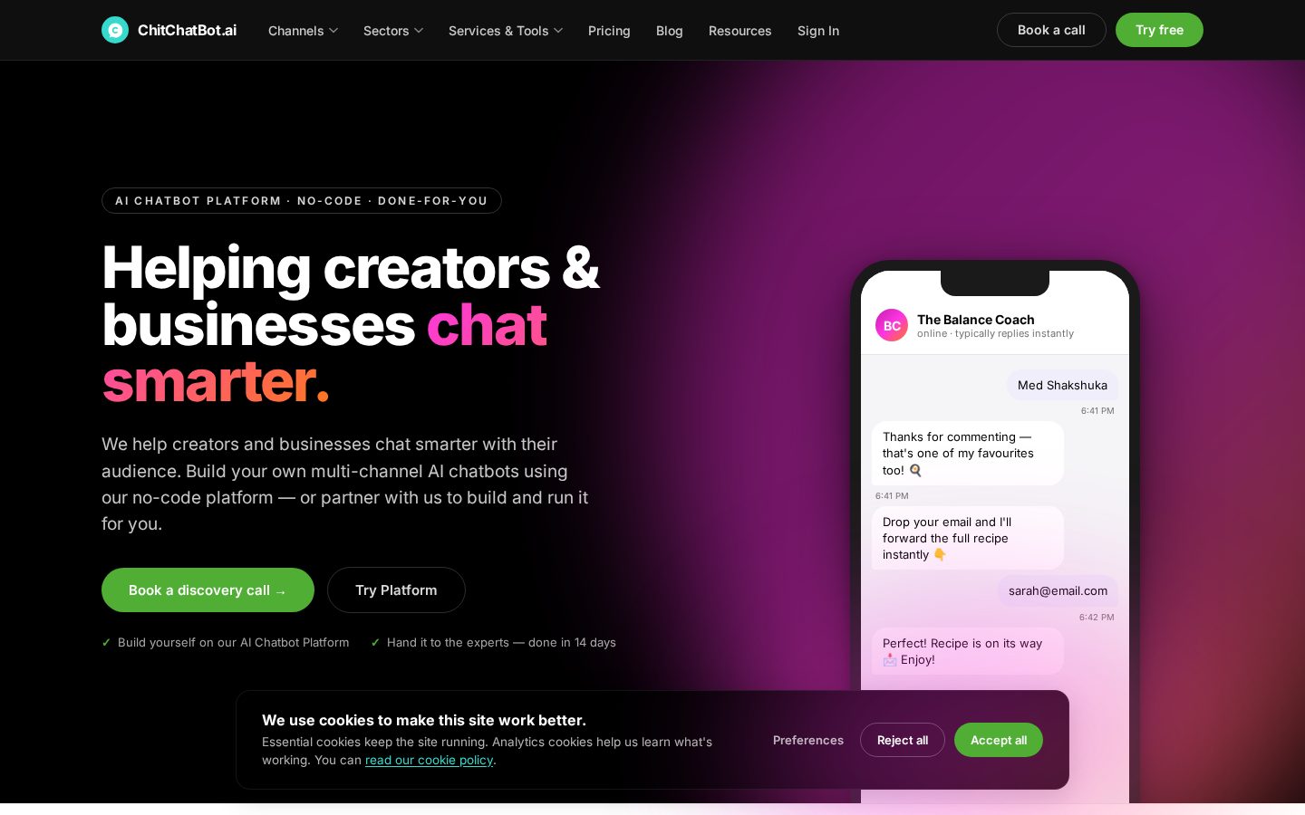 ChitChatBot.ai Homepage