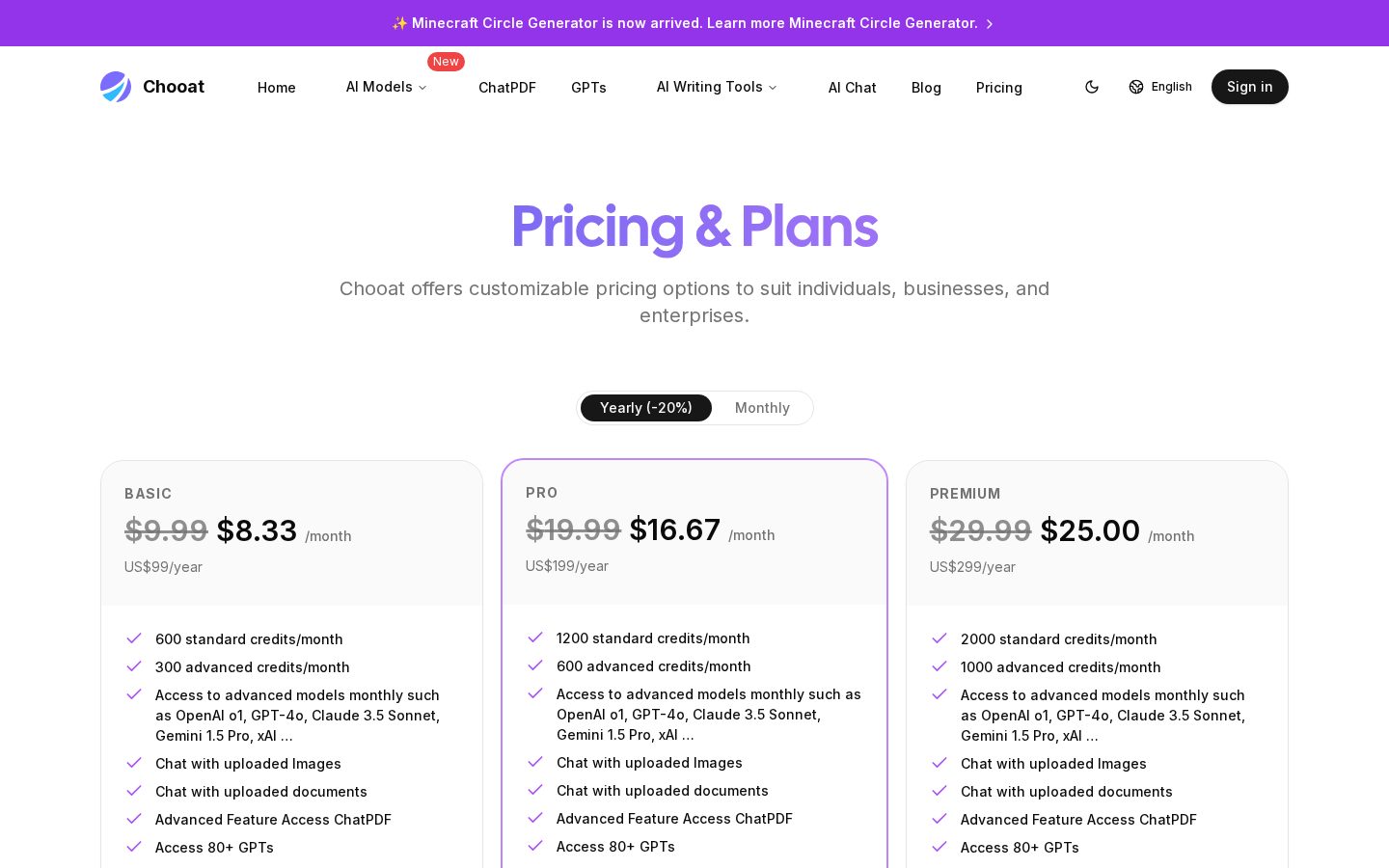 Chooat Pricing