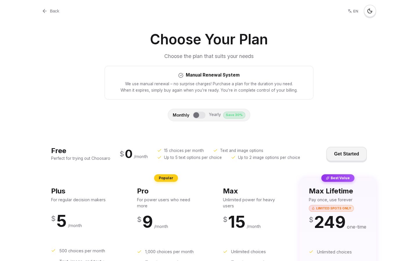 Choosaro Pricing