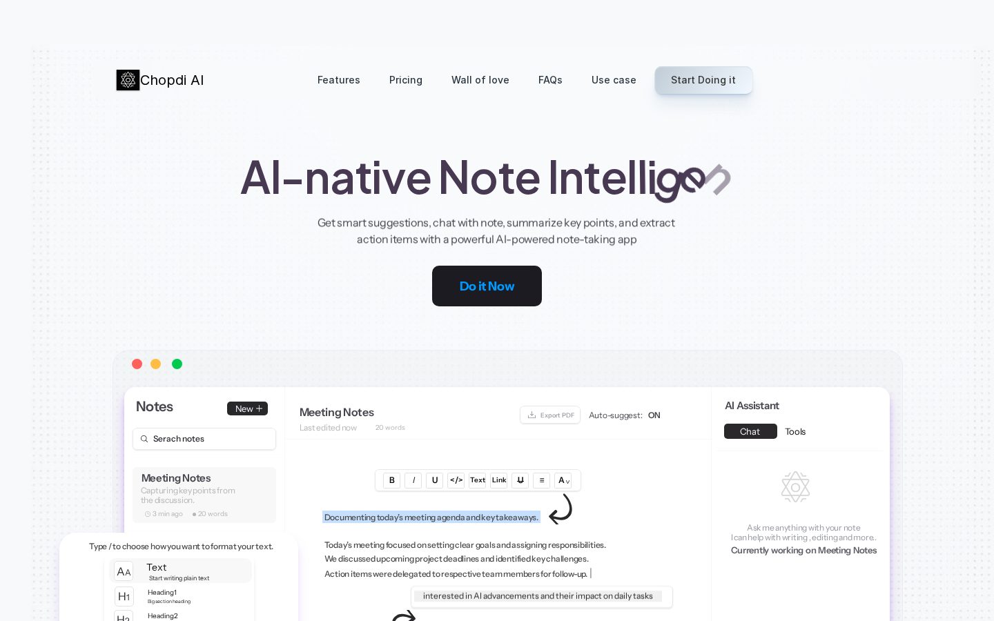 Chopdi AI Homepage