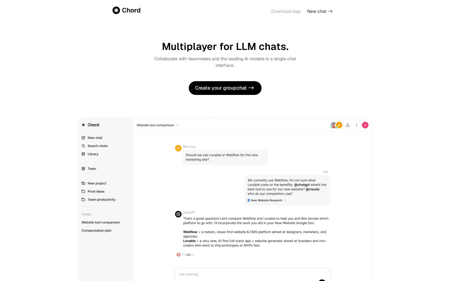 Chord - AI Group Chats Homepage