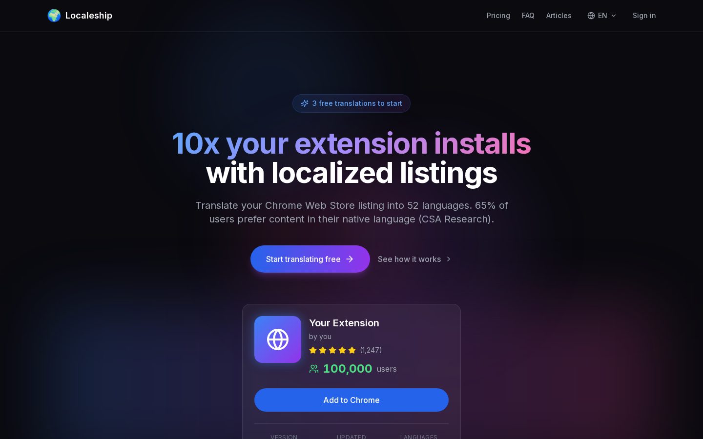 Chrome Web Store Listing Translator Homepage