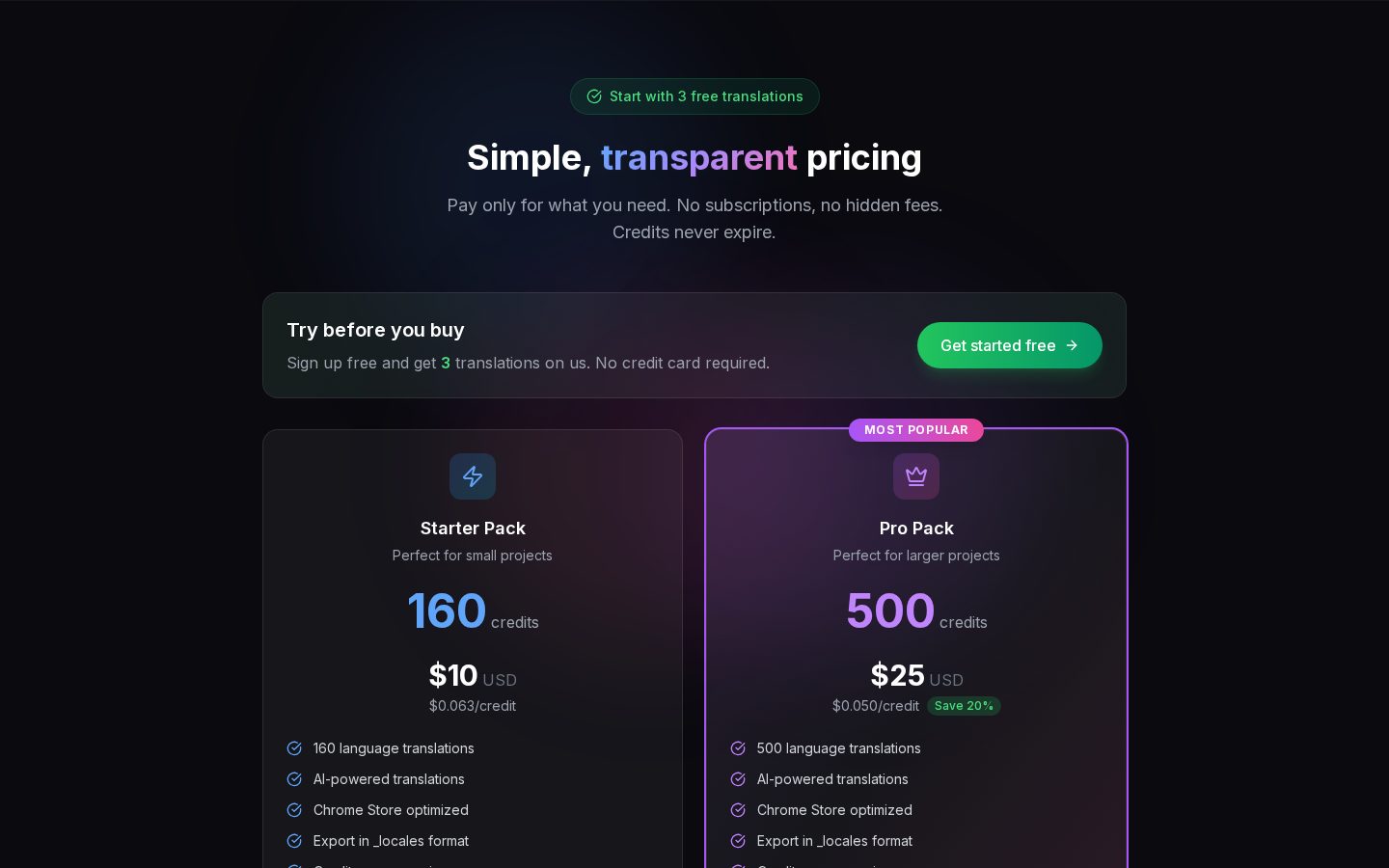 Chrome Web Store Listing Translator Pricing