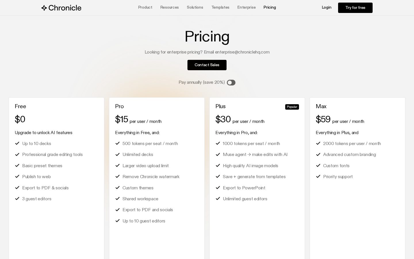 Chronicle 2.0 Pricing