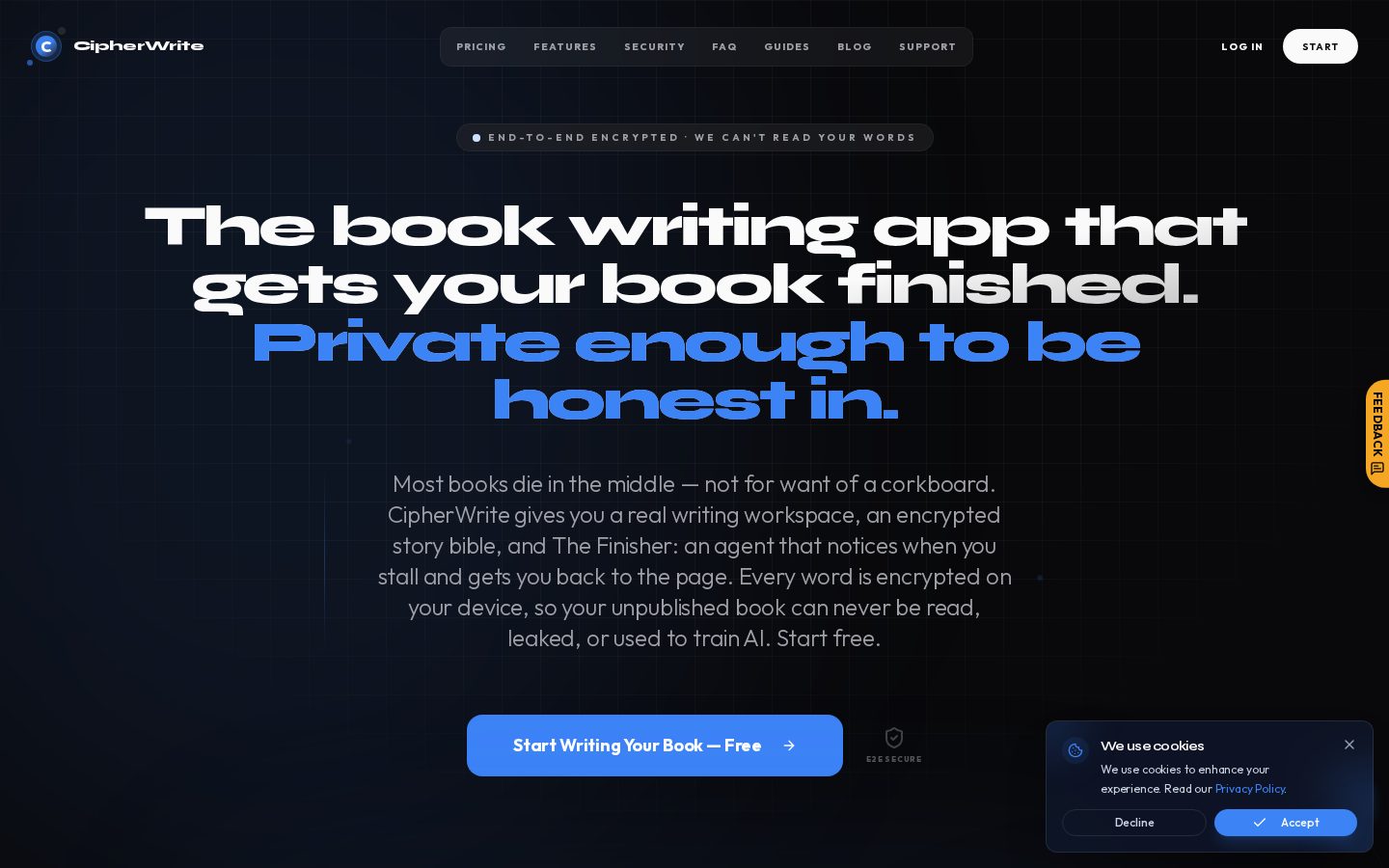 CipherWrite Homepage