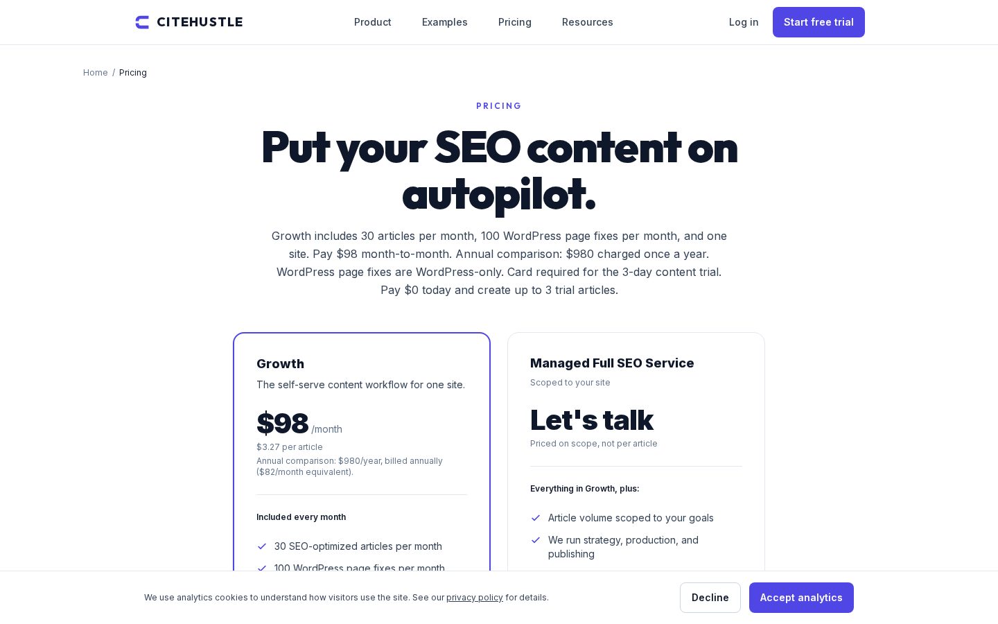 Cite Hustle Pricing