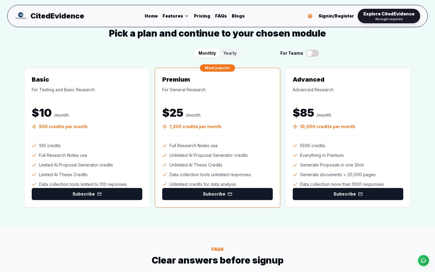 CitedEvidence Pricing