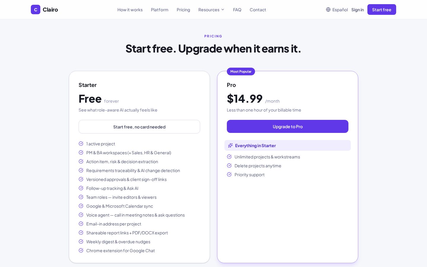 Clairo Pricing
