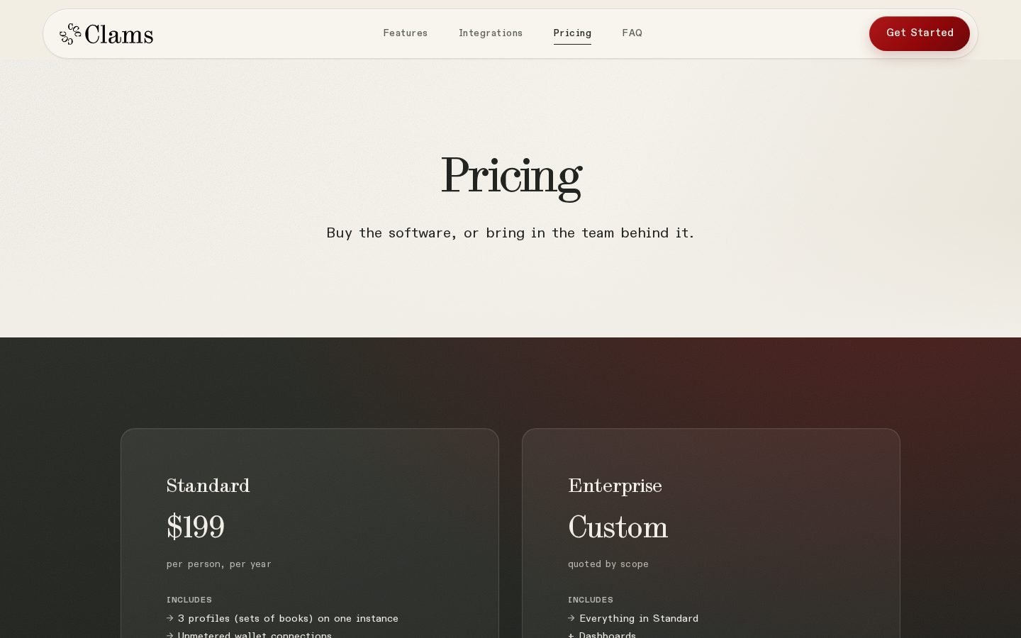 Clams Pricing