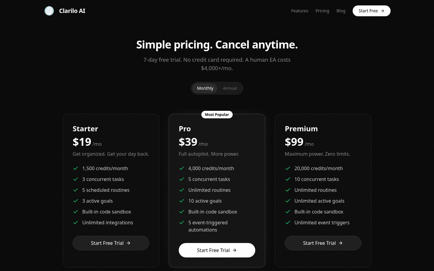 Clarilo AI Pricing
