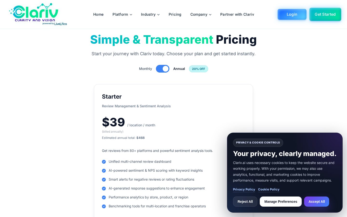 Clariv Pricing