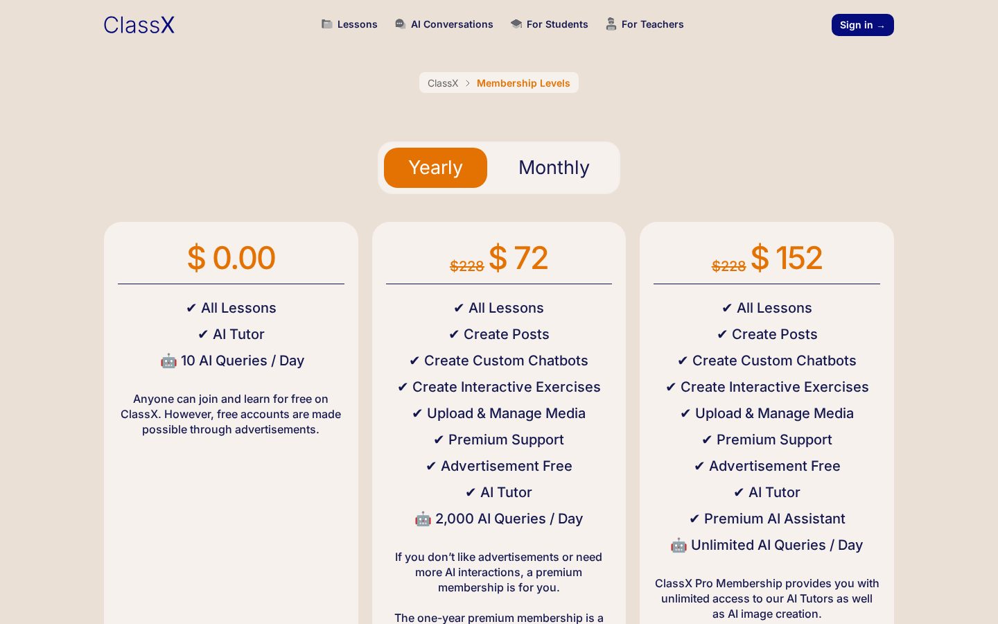 ClassX Pricing