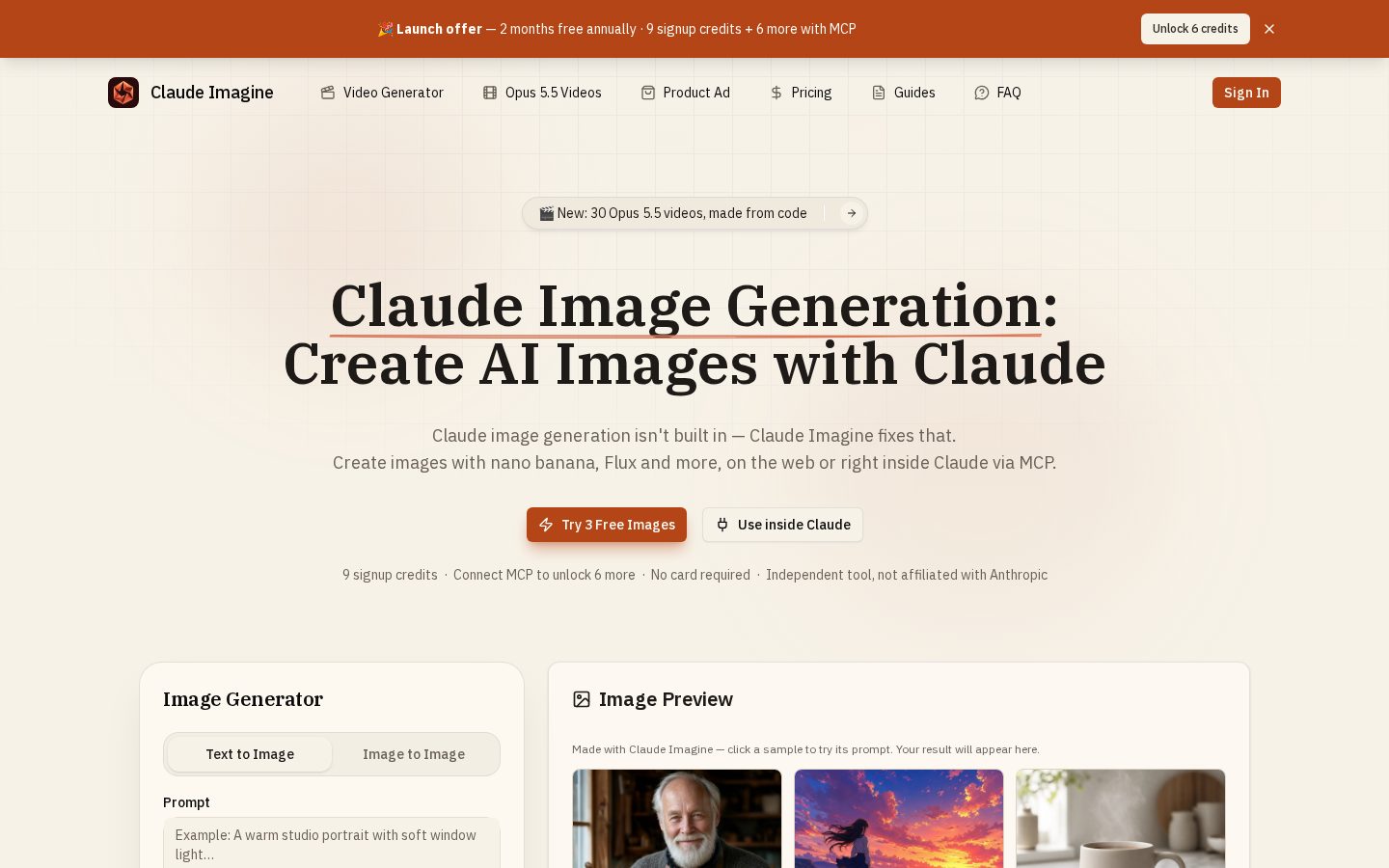 Claude Imagine Homepage