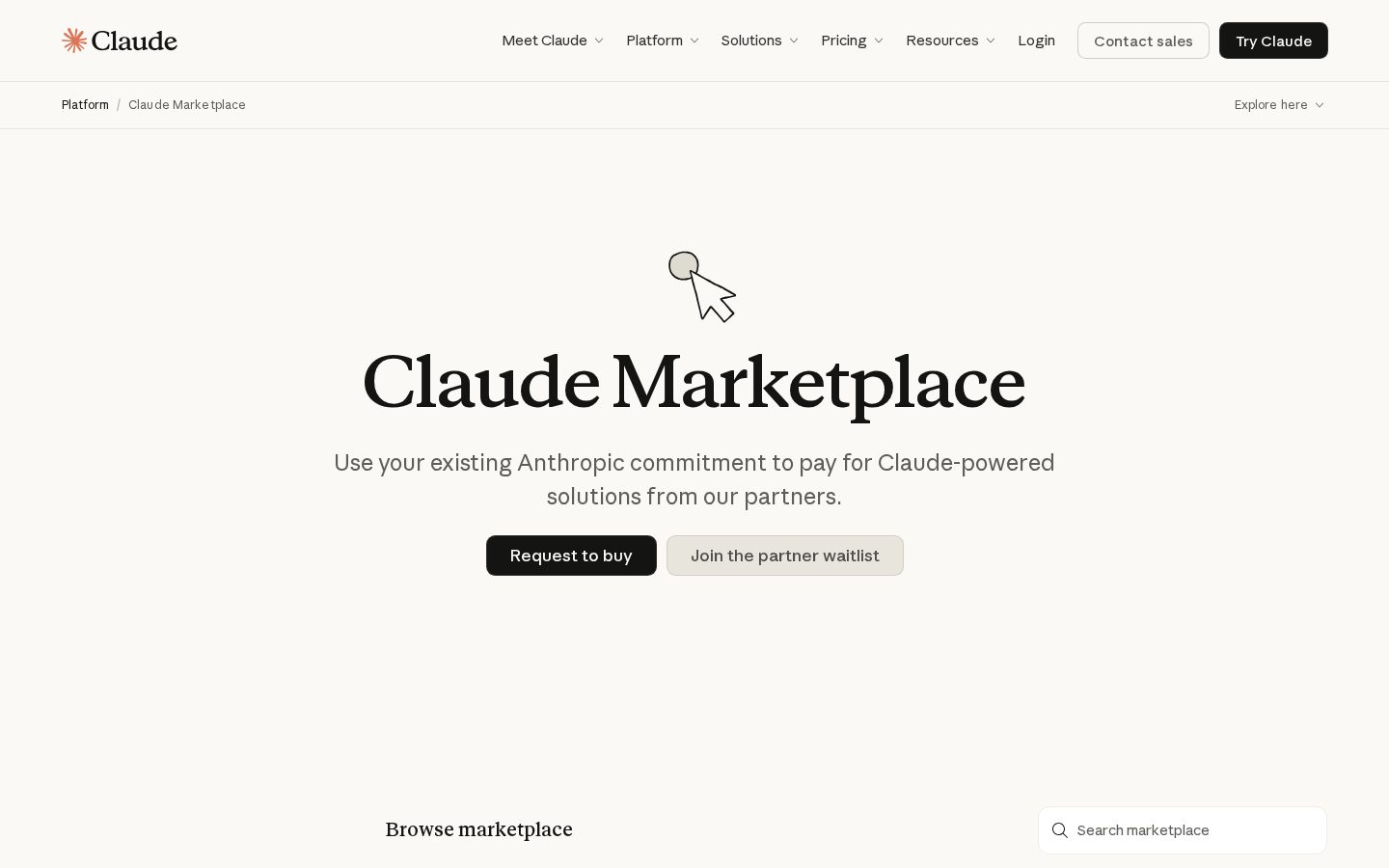 Claude Marketplace Homepage