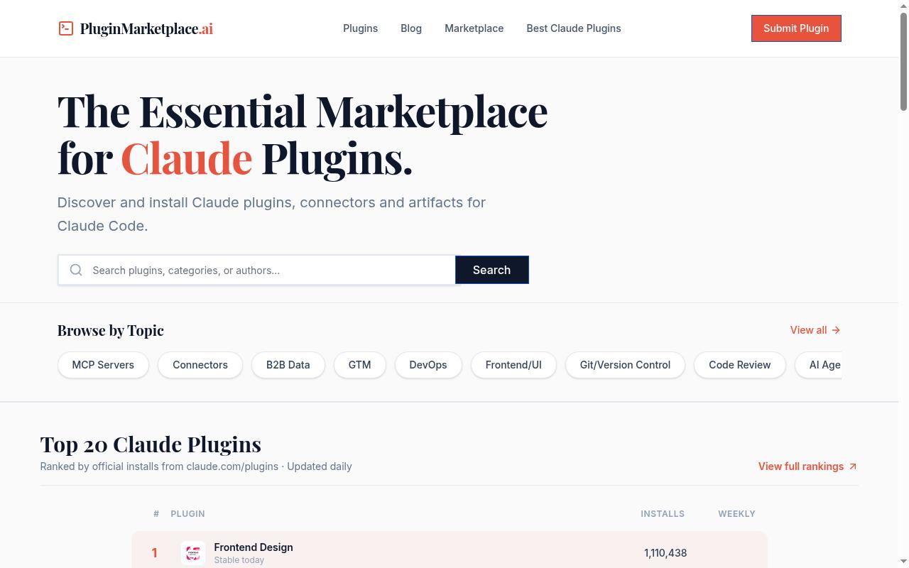 Claude Plugin Markeplace Homepage