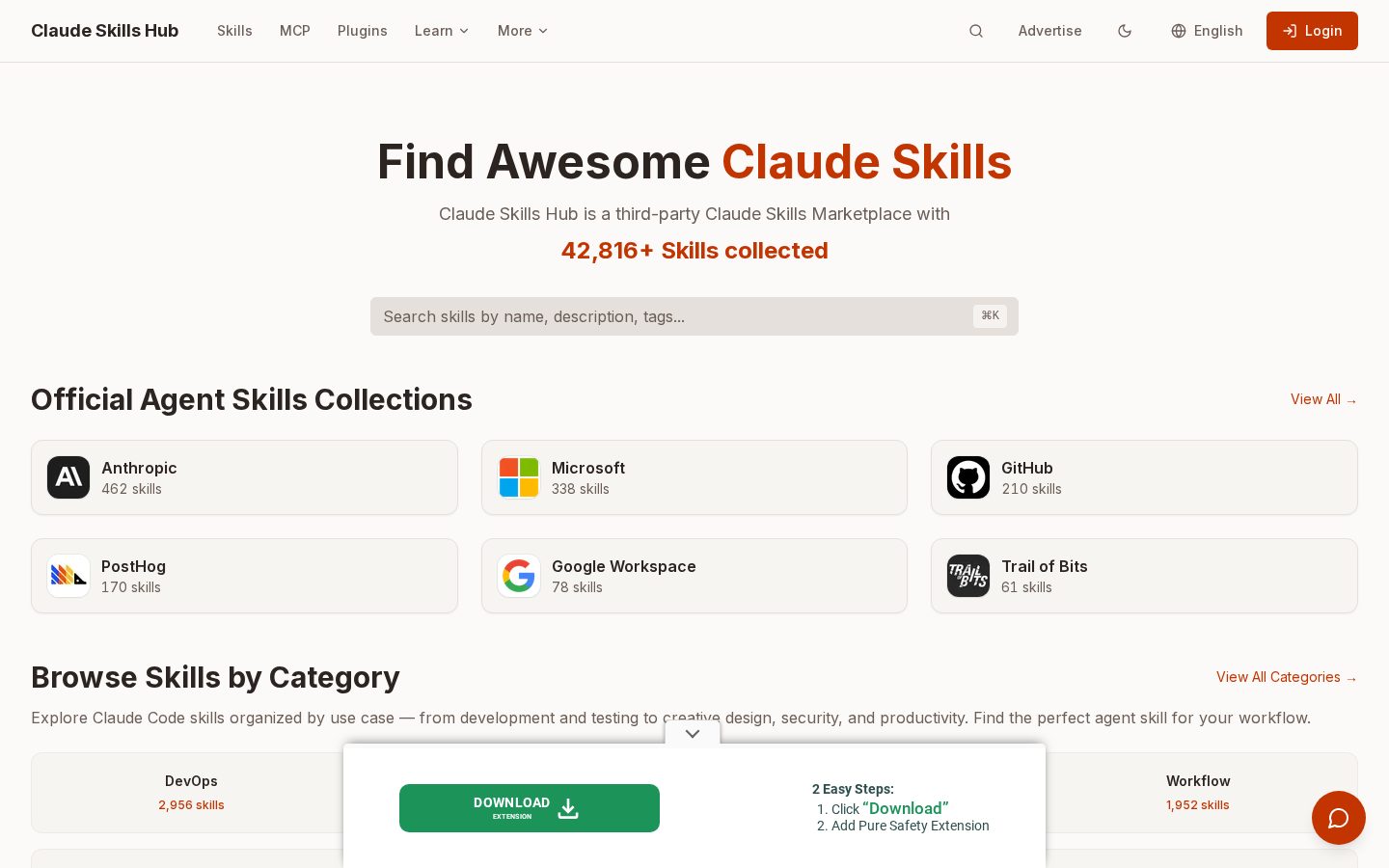 Claude Skills Hub Homepage