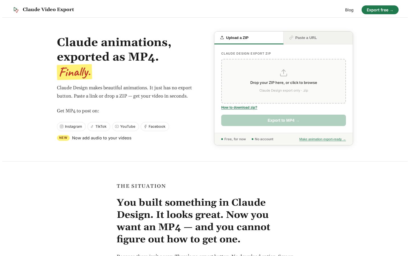 Claude Video Export Homepage