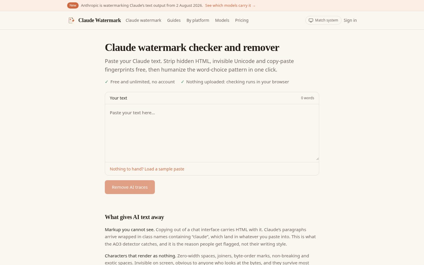 Claude Watermark Homepage