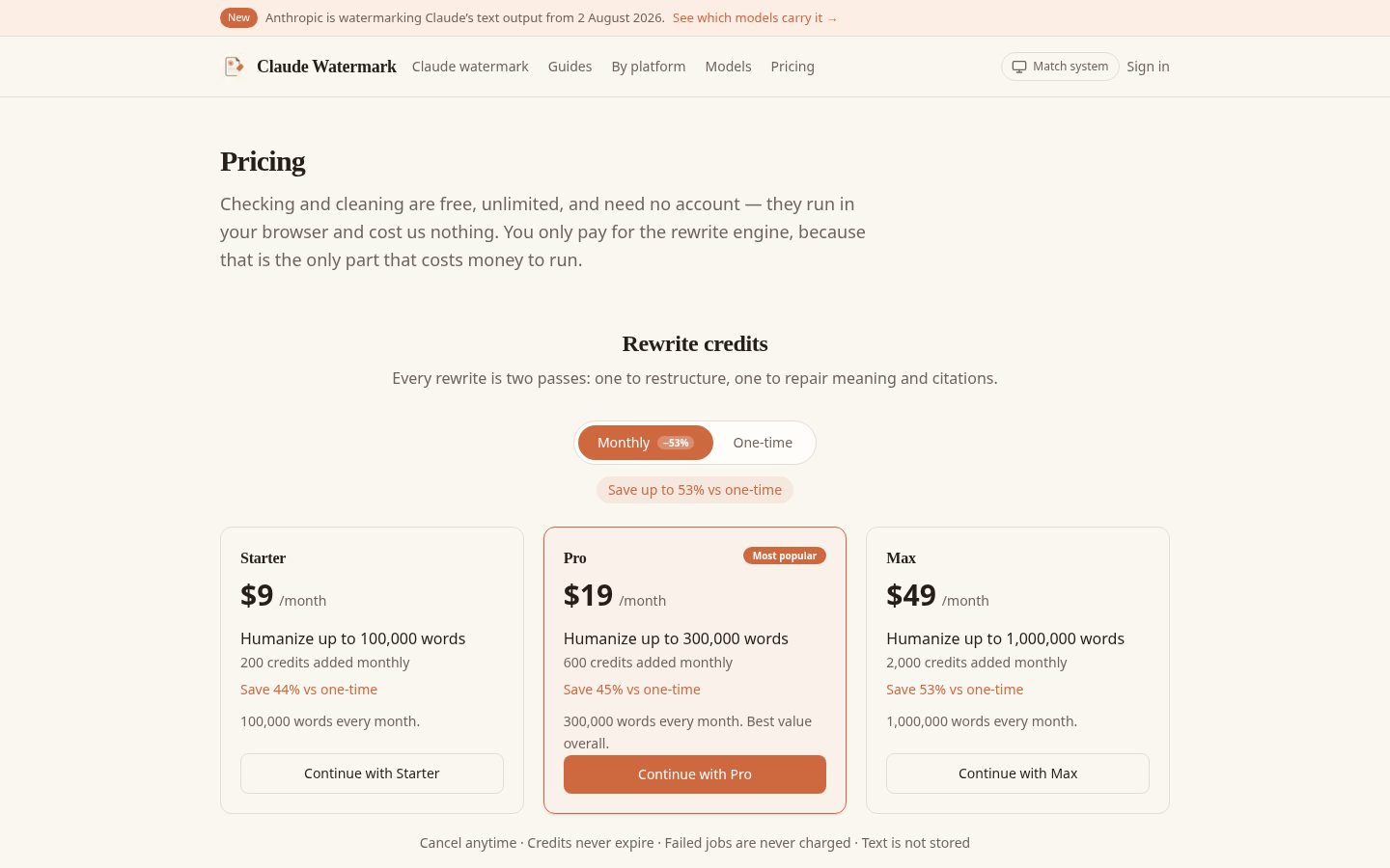 Claude Watermark Pricing