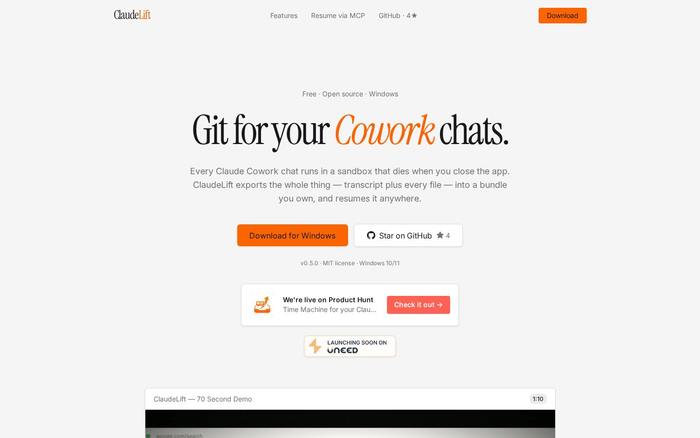 ClaudeLift Homepage