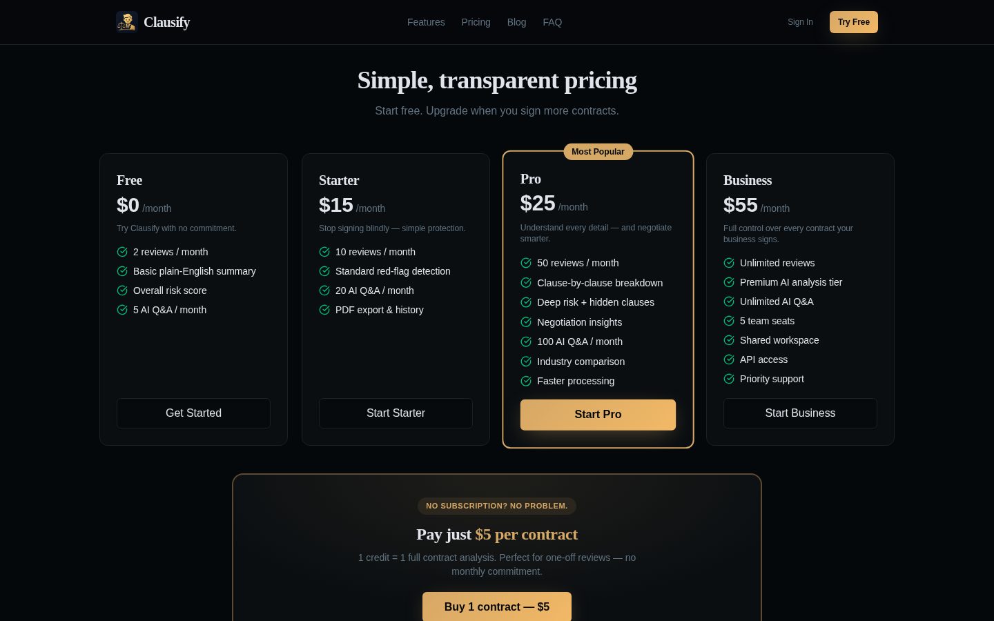 Clausify Pricing