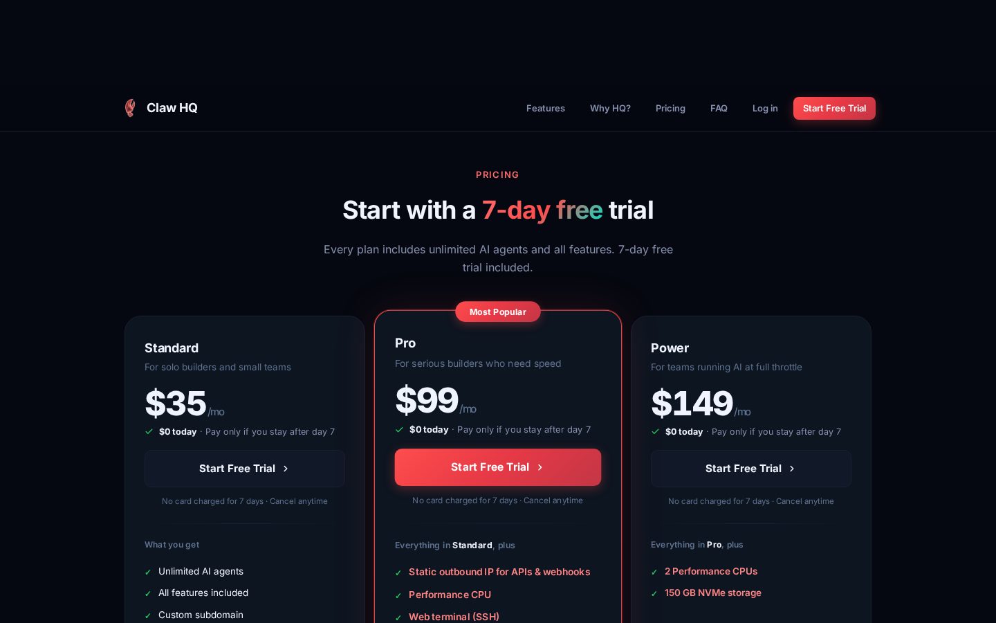 Claw Headquarters Pricing