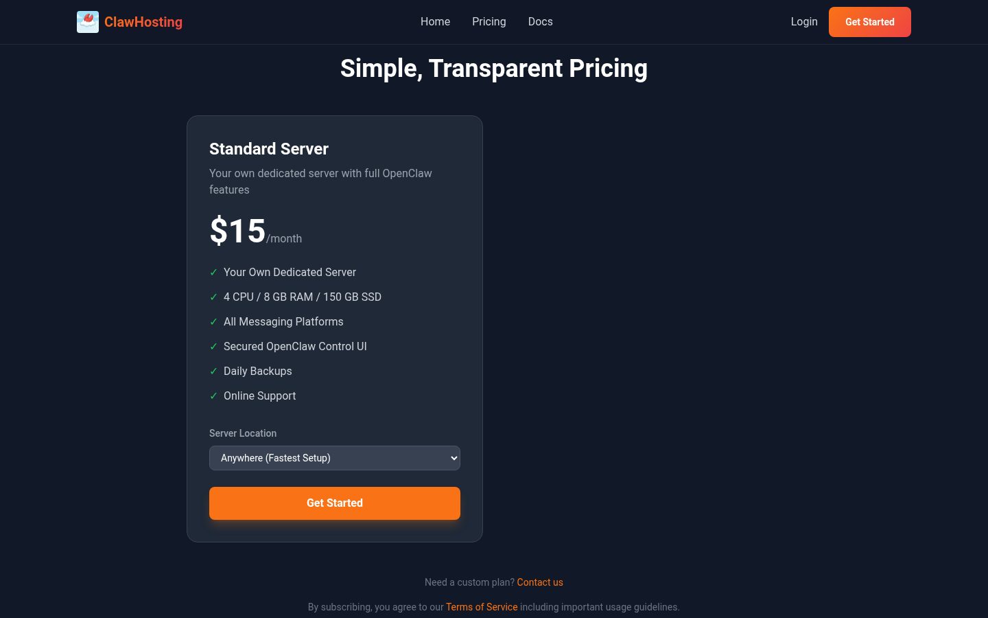 Claw Hosting Pricing